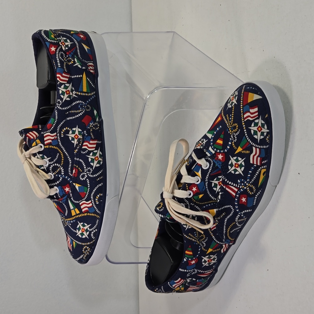 Liz Claiborne Canvas Nautical Print Blue& Red Sneakers size 8½